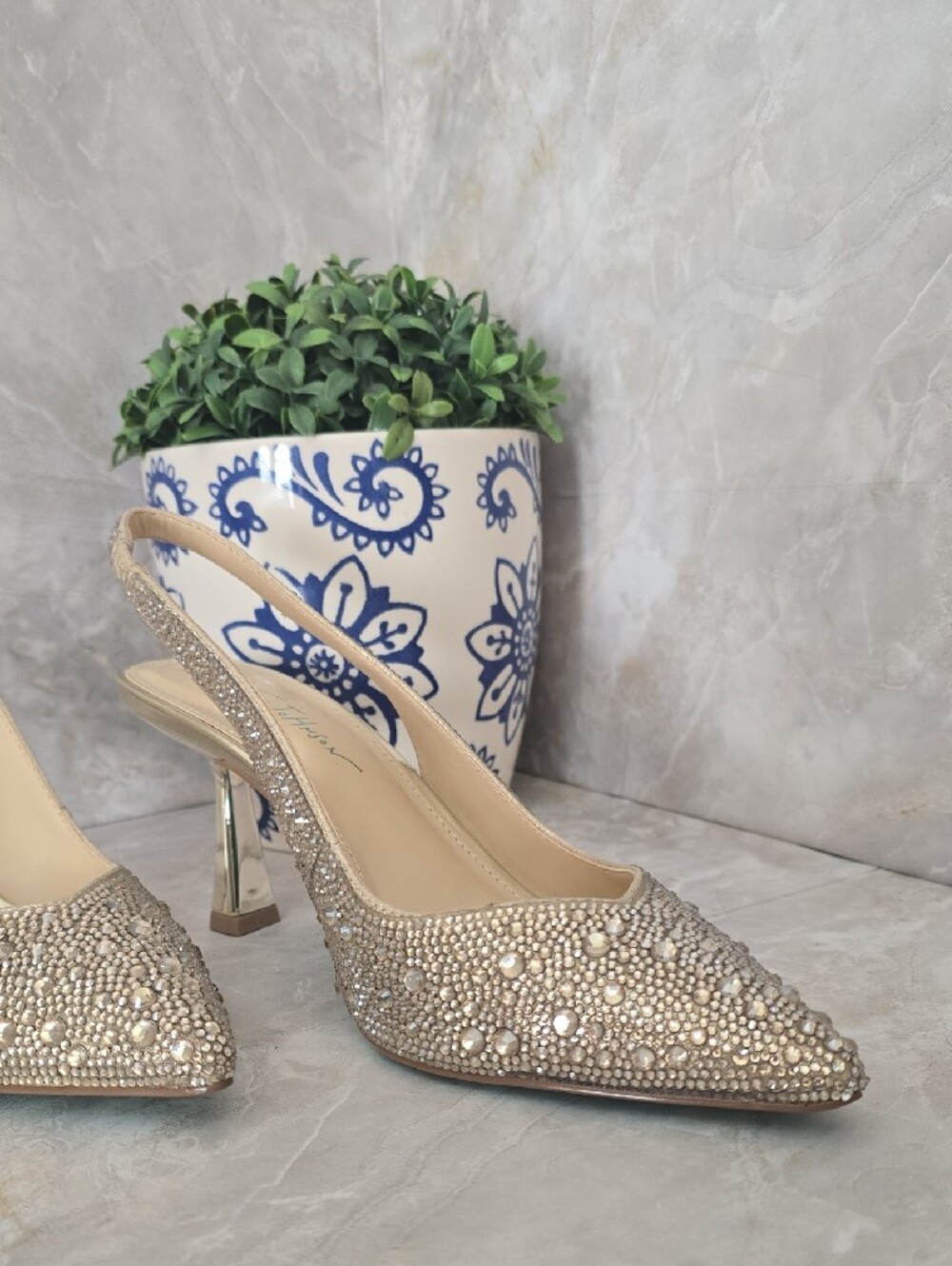 Betsey Johnson Clark Rhinestone Slingback Pumps - Light Gold - Size 7 - Picture 8 of 11